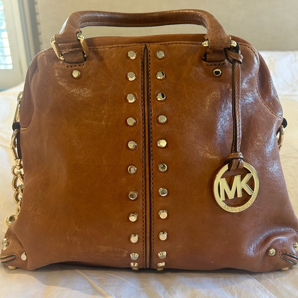 Michael Kors Uptown Astor Studded WALNUT Leather Large Satchel Bag - Picture 8 of 13